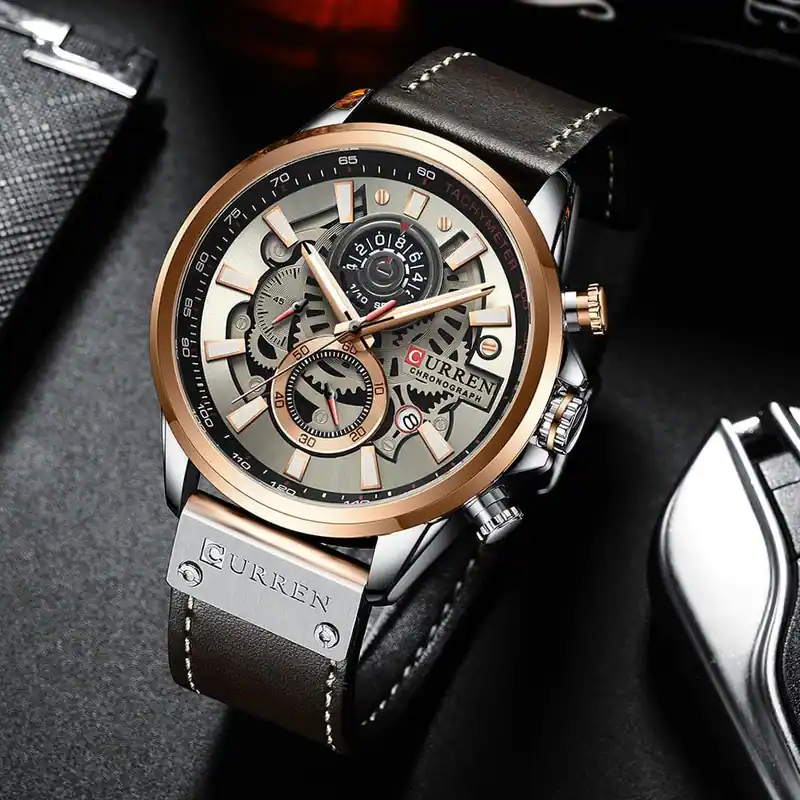 CURREN Optime Leather Strap Men's Watch GraySilver