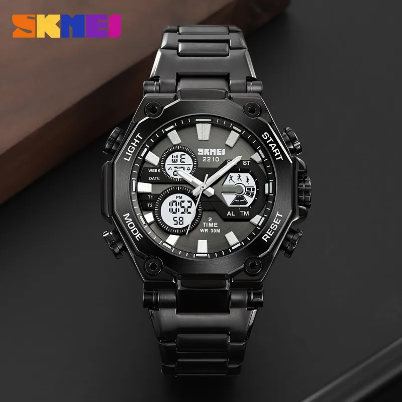 SKMEI 2210 DUAL TIME MEN'S WATCH BLACK thumbnail 2