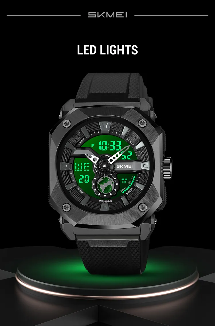 SKMEI 2272 Dual Time Steel case Men's Watch Black thumbnail 2
