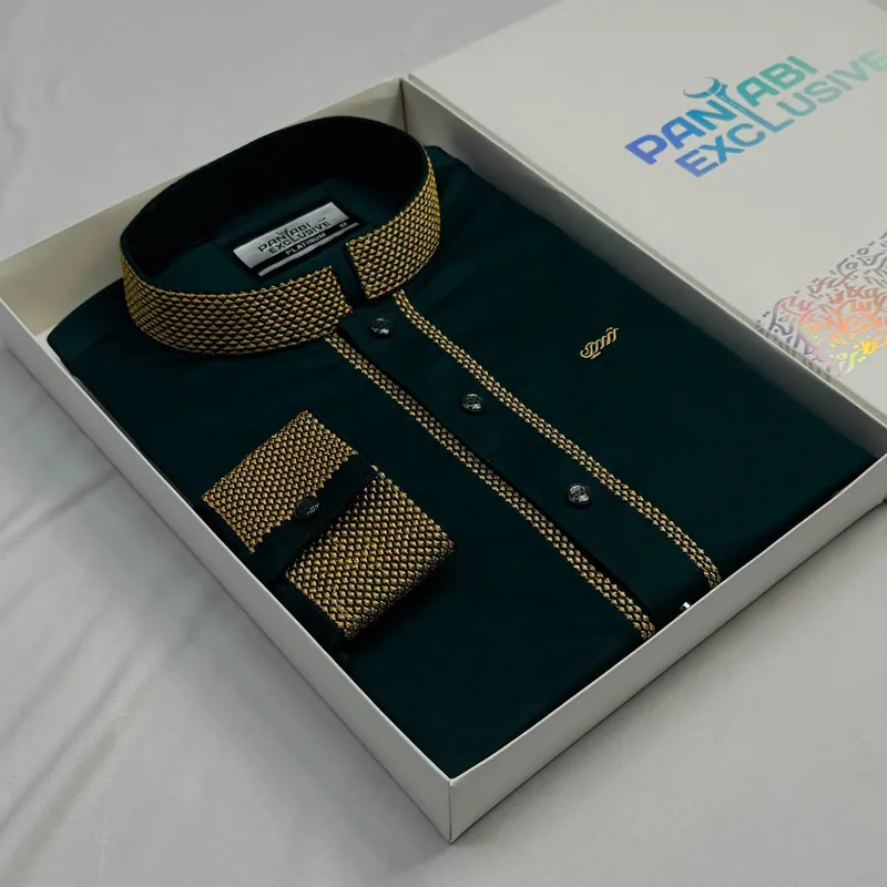 Super Comfortable Bamboo Cotton Embroidery Panjabi SeaGreen thumbnail 2