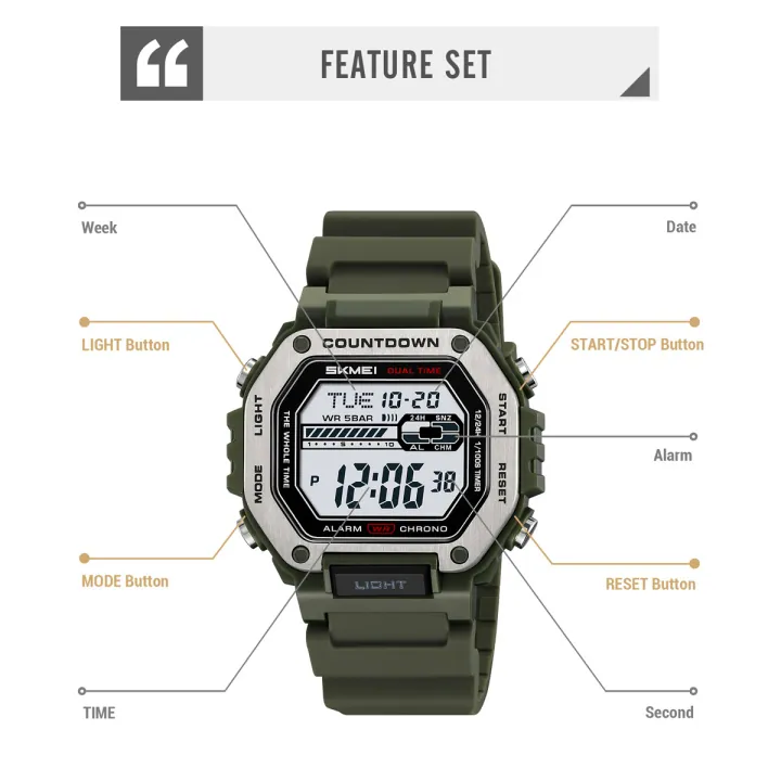 SKMEI 2522 Multifunctional Men's Watch BattleGreen thumbnail 3