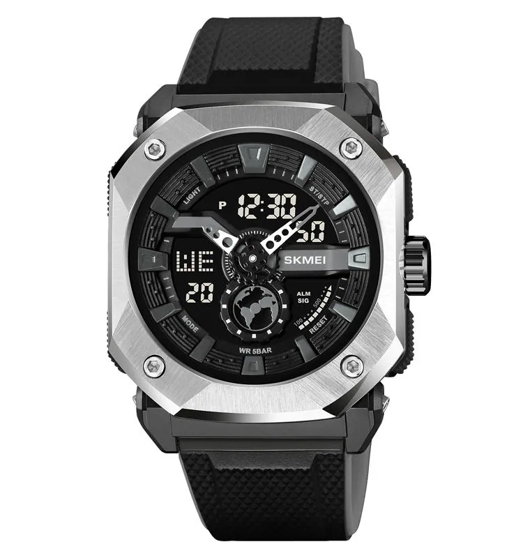 SKMEI 2272 Dual Time Steel case Men's Watch SilverBlack