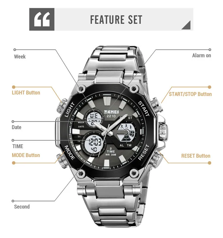 SKMEI 2210 DUAL TIME MEN'S WATCH SILVER thumbnail 2