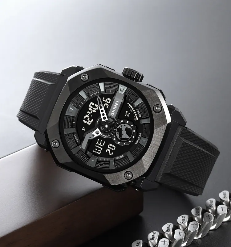 SKMEI 2272 Dual Time Steel case Men's Watch Black thumbnail 5
