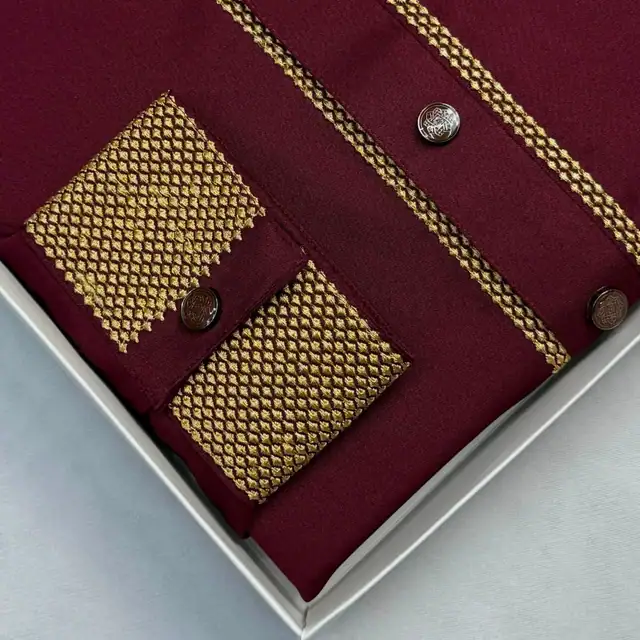 Super Comfortable Bamboo Cotton Embroidery Panjabi Maroon thumbnail 3
