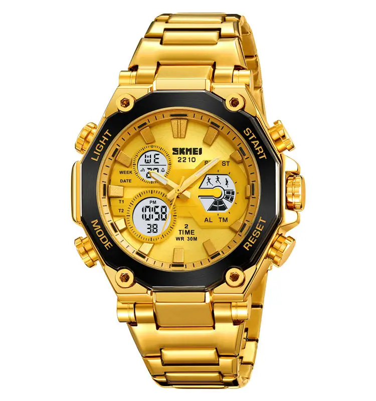 SKMEI 2210 DUAL TIME MEN'S WATCH GOLDEN