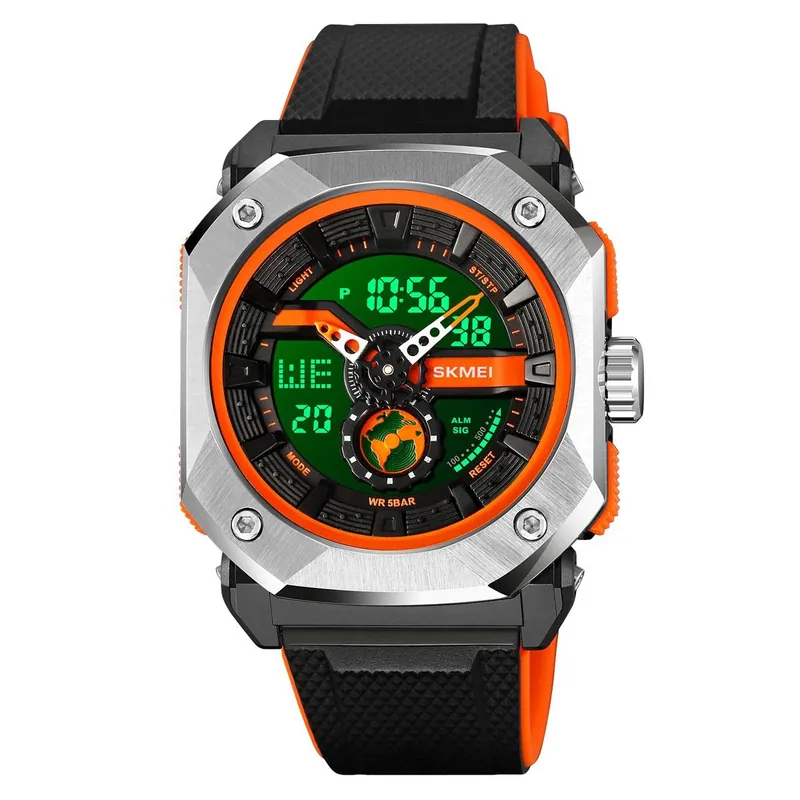 SKMEI 2272 Dual Time Steel case Men's Watch OrangeBlack thumbnail 4