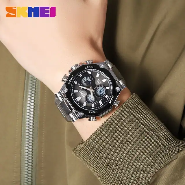 SKMEI 2210 DUAL TIME MEN'S WATCH SILVER thumbnail 5