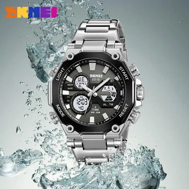 SKMEI 2210 DUAL TIME MEN'S WATCH SILVER thumbnail 3