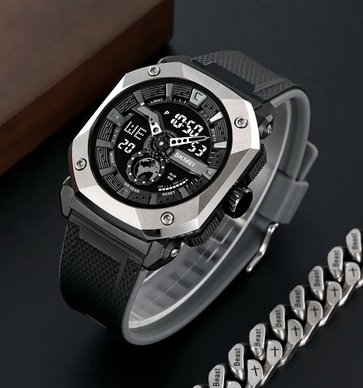 SKMEI 2272 Dual Time Steel case Men's Watch SilverBlack thumbnail 2