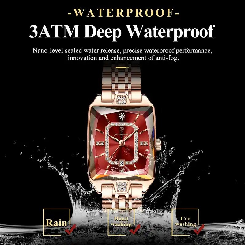 POEDAGAR 785 Elegant Diamond Women's Quartz Wrist Watch Rose thumbnail 3