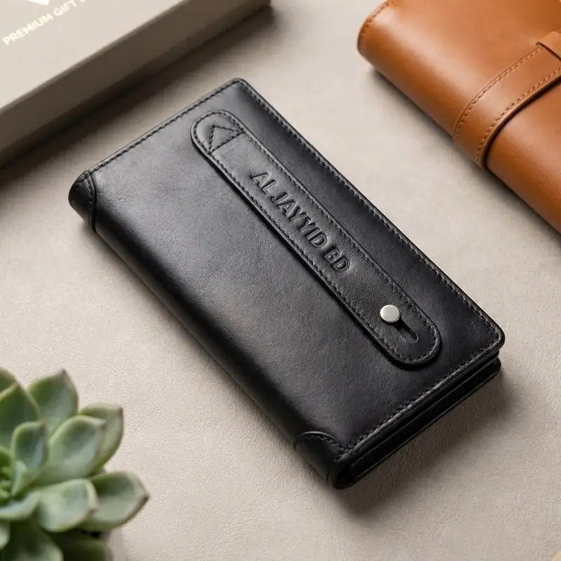 Premium Leather Wallet Long Black