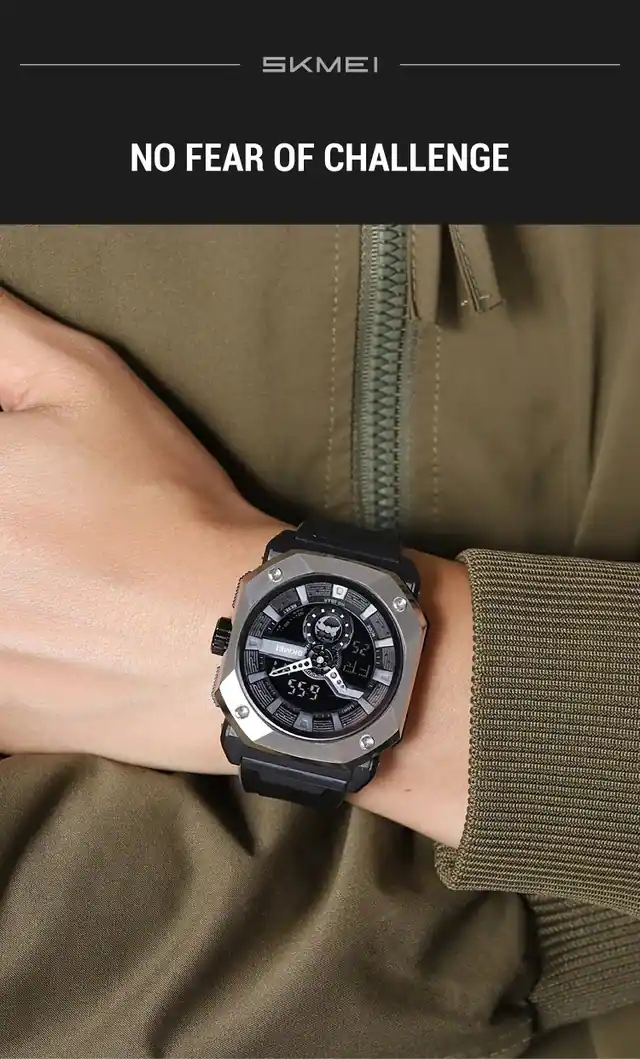 SKMEI 2272 Dual Time Steel case Men's Watch SilverBlack thumbnail 5