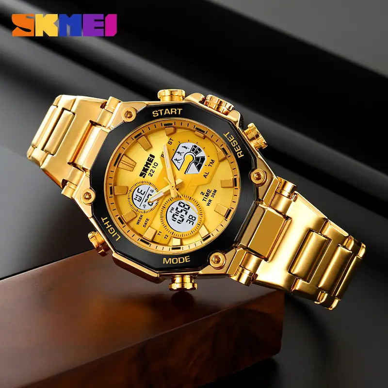 SKMEI 2210 DUAL TIME MEN'S WATCH GOLDEN thumbnail 3
