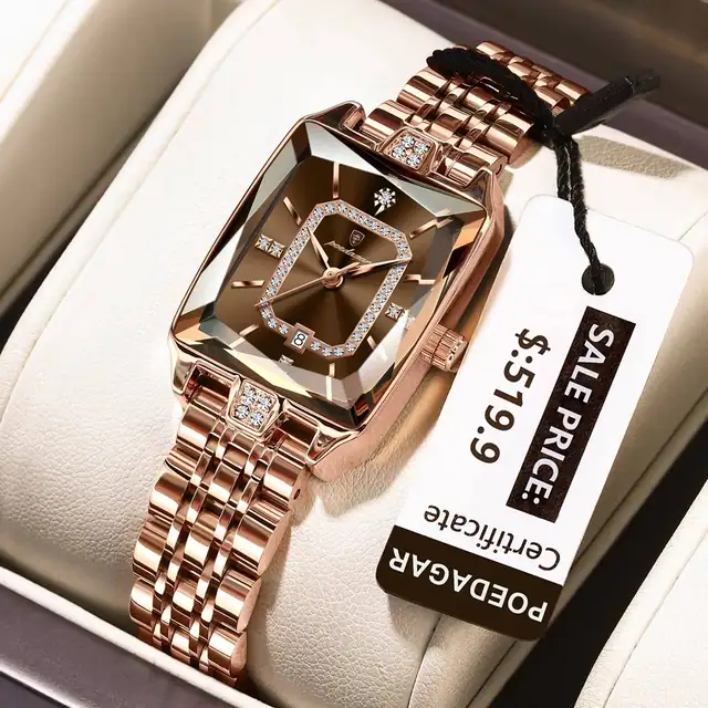 POEDAGAR 785 Elegant Diamond Women's Quartz Wrist Watch Brown