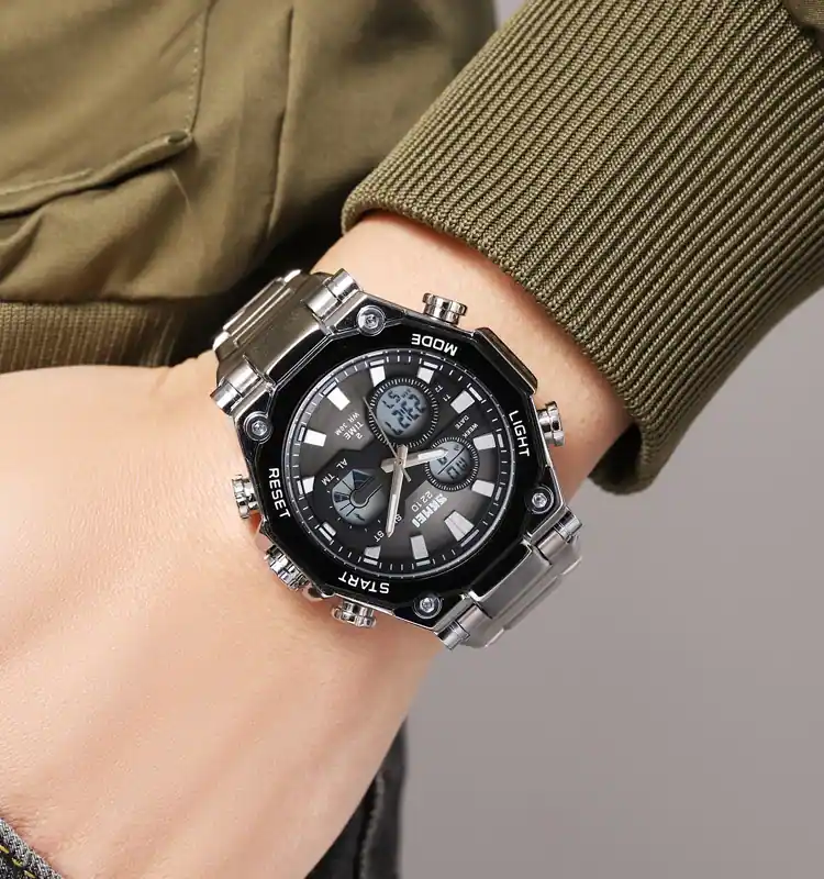 SKMEI 2210 DUAL TIME MEN'S WATCH SILVER thumbnail 4