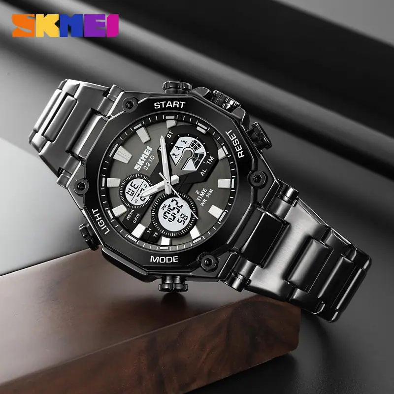 SKMEI 2210 DUAL TIME MEN'S WATCH BLACK thumbnail 3
