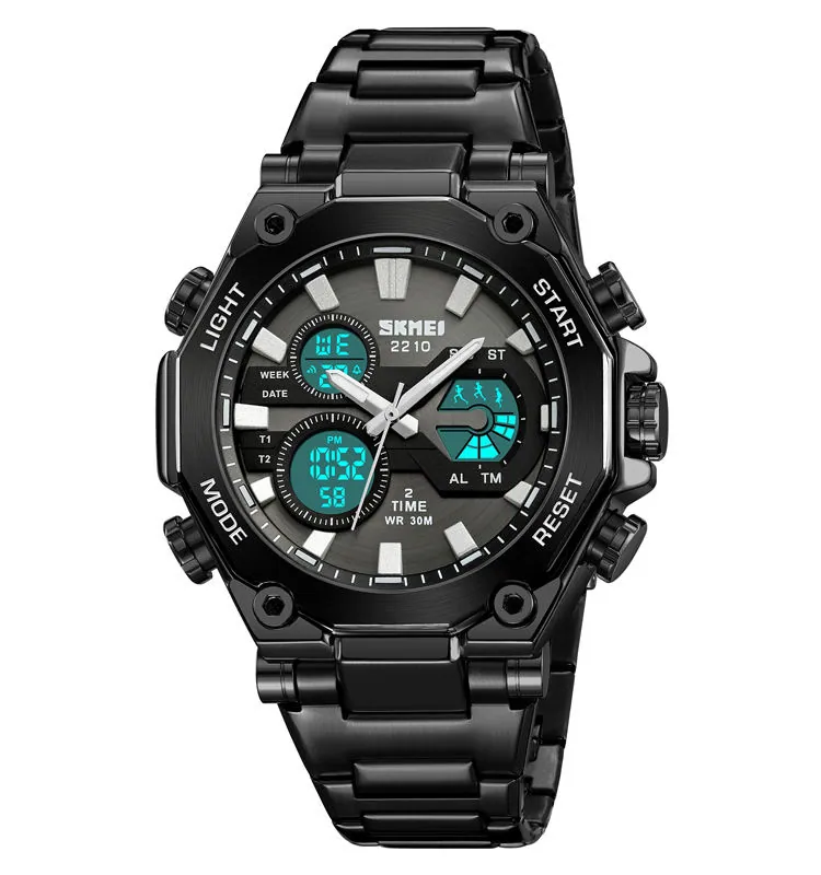 SKMEI 2210 DUAL TIME MEN'S WATCH BLACK thumbnail 4