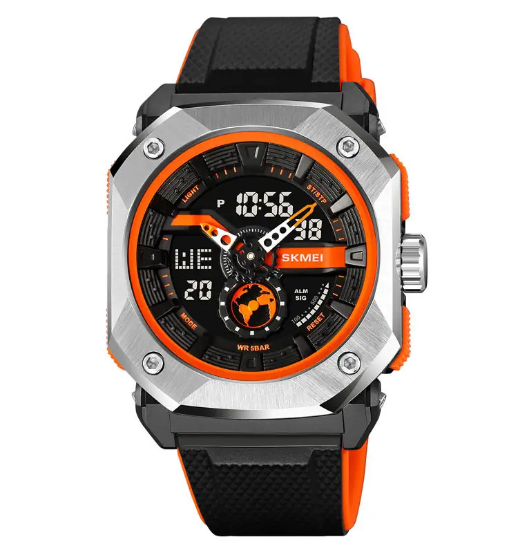SKMEI 2272 Dual Time Steel case Men's Watch OrangeBlack