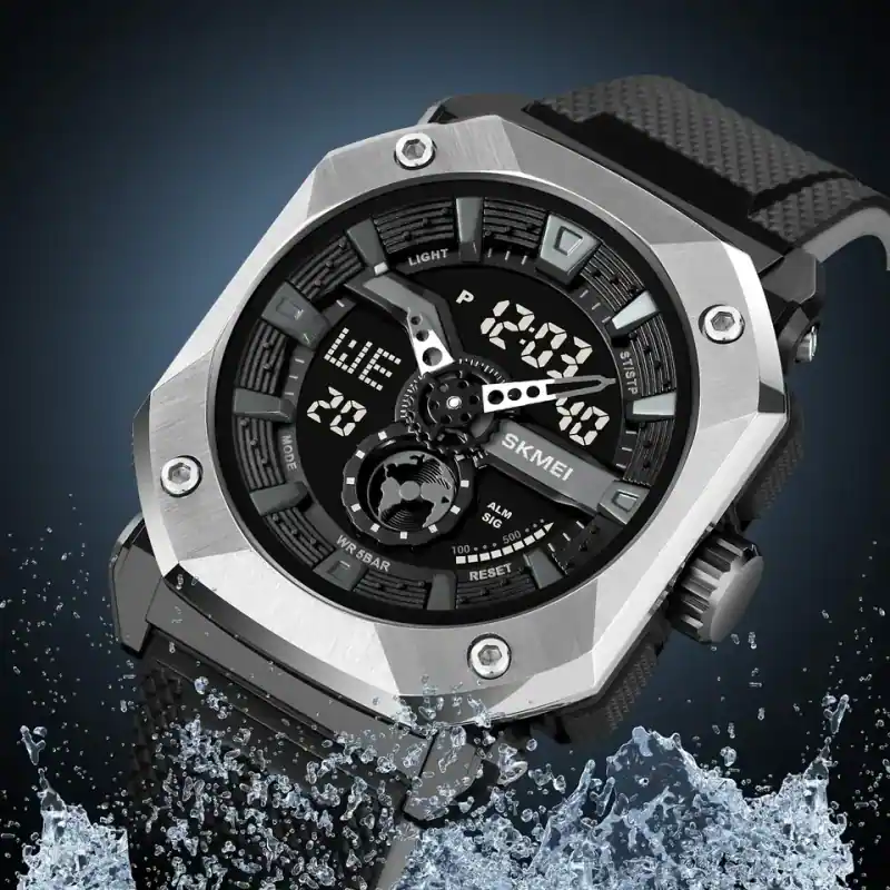 SKMEI 2272 Dual Time Steel case Men's Watch SilverBlack thumbnail 3